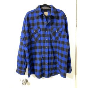LL Bean shirt Men's Size Large Wool blend Button Up Workwear Flannel Blue Plaid